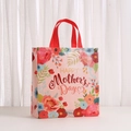 Pink Mother's Day floral tote bag with Happy Mother's Day text and red handles - Pink Colorful Floral (5026-4) / 23x22x11cm