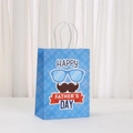 Father's Day kraft paper gift bag with blue plaid design and mustache graphic - Light Blue Check Glasses and Moustache (471-4) / 21x15x8cm