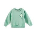 Pull enfant vert menthe avec écusson étoile et détails de coutures à la main sur le col rond - Vert Menthe / 80cm