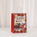 Cream kraft paper gift bag featuring Derby Day horse racing and red rose floral patterns - Derby Day Racing Jockey Style (480-6)