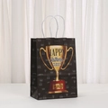 Black Father's Day gift bag with gold trophy print and white twisted rope handles - Black Gold Trophy Fatherhood Elements (471-2) / 21x15x8cm