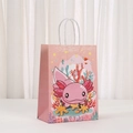 Pink kraft paper gift bag with cute cartoon axolotl print and white twisted rope handles - Pink Axolotl Ocean Party Style (479-2)