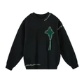 Pull en maille noir pour enfants avec écusson étoile verte et coutures contrastées - Noir / 170cm