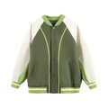 Giacca varsity per bambini verde oliva e crema con polsini a righe e bottoni a pressione - 160 / Verde Scuro