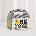 Yellow smiley face gift box with black and white checkerboard pattern and handle - 16*9*9 / Checkerboard Smiley Lightning Style (A029-2)
