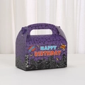 Scatola regalo quadrata viola a tema supereroi con sagoma di città stile fumetto - 16*9*9 / Stile Buon Compleanno Viola (A027-3)