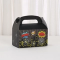 Comic style hero spider pattern party dessert box with handle and urban silhouette design - Black