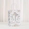 Sacchetto regalo bianco God Bless con croce glitter argento e motivi floreali - Croce Glitter Benedizione (484-5)