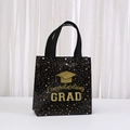 Schwarze Abschluss-Geschenktüte aus Vlies mit goldenen Sternen und GRAD-Aufdruck - Schwarzer Stern-Stil (9030-2) / 20x20x9cm