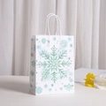 Sacchetto regalo in carta kraft bianca con motivo a fiocchi di neve e manici robusti - Fiocco di Neve Blu (355-3)