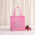 Sacchetto regalo di Natale rosa in tessuto non tessuto con fiocco di neve argentato - Rosa Argento Glitter Fiocco di Neve (9013-2)