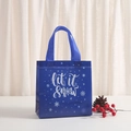 Blauwe 'Let It Snow' geschenktas van vliesstof met sneeuwvlokken voor kerstinkopen - Donkerblauwe Sneeuwvlok Stijl (9013-5)