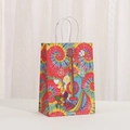 Colorful tie-dye kraft paper gift bag with guitar and peace print and cotton handles - Guitar and Peace Sign (445-6)