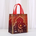 Red non-woven Eid gift bag with golden crescent moon and star patterns - Small / Red