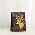 Zwarte kerstcadeautas met gouden rendierprint en witte touwhandvatten - Gouden Rendier Stijl (039-5) / 21*15*8