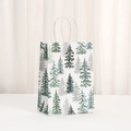 White kraft paper gift bag featuring elegant pine tree prints with white twisted handles - Minimalist Full Pine Tree Pattern Style (452-3)