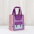 Pink 2D cartoon style non-woven shopping bag with creative school bag print and handles - Pink Base Purple Blue Pattern (2012-3)