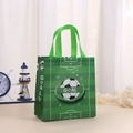 Eco-friendly non-woven soccer themed gift bag with goal print and green handles - Field Football (2009-2) / 23x22x11