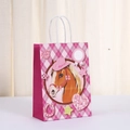 Sacchetto regalo in carta kraft rosa con illustrazione di cavallo e sfondo a quadretti - Motivo Cavallo in Piedi (453-1) / 21x15x8