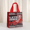 Racing party favor bag with red car print and Let's Race text in non-woven fabric - Racing Red (9019-1) / 20cm x 20cm x 9cm