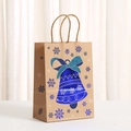 Close-up of blue bell pattern on kraft paper gift bag with durable rope handles - Bell Style (044-2) / 21*15*8