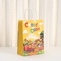 Bolsa de regalo amarilla para niños con diseño de tren, animales y asas de cordón - Estilo de Tren de Animales del Bosque Amarillo (457-2)