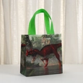 Bolsa de compras reutilizable de tela no tejida con diseño de dinosaurio y asas verdes - Patrón de Dinosaurio Carnívoro Rojo (9020-6)