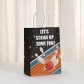 Detail of bowling party gift bag with 'Let's Strike Up Some Fun' print and paper handles - 21*15*8 / Black Lets Strike Fun Style (456-6)