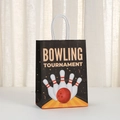 Black paper gift bag with bowling tournament print and durable white rope handles - 21*15*8 / Black Bowling Tournament Style (456-3)