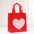 Waterproof red non-woven gift bag with pink heart print and sturdy red handles - 23x22x11 / Red