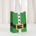 Grüne Weihnachtsgeschenktüte im Elfen-Design mit weißen Kordelgriffen und Festdruck - Grüner Elfen-Outfit-Stil (036-2)