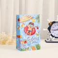 Sacchetto regalo in carta blu Summer Time con illustrazioni estive e manico - Stile Piscina Estiva (H007-1)