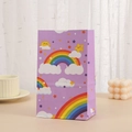Detailed view of a purple party gift bag featuring rainbow, sun, and stars patterns - Purple (H008)