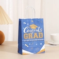 Blue graduation gift paper bag with Congrats Grad print and yellow cap design - Blue Twill Congrats Grad Style (388-2)