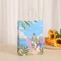 Detail of a paper gift bag featuring colorful surfboards design and white rope handles - Surfboard (276-2)