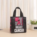 Sac shopping en tissu non tissé noir avec imprimé ruban rose contre le cancer du sein - 20*20*9