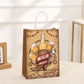 Wild West themed kraft paper gift bag with horse boots print and white rope handles - Beer Mug and Cowboy Hat Style (340-3) / 21x15x8