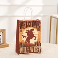 Retro Wild West kraft paper gift bag with cowboy horse illustration and white handles - Western Riding Illustration Style (340-1) / 21x15x8