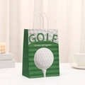 Bolsa de regalo de papel a rayas verdes con motivo de golf sobre un escritorio elegante - Estilo de Pelota de Golf y Tee (427-2)