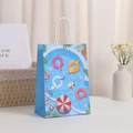 Blue kraft paper gift bag with summer pool icons and durable white paper rope handles - 21x15x8 / Summer Pool Party Pattern (263-1)