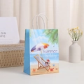 Detail of summer beach holiday themed paper gift bag with white ropes and seashell design - 21x15x8 / Summer Holiday Pattern (263-4)