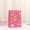 Bolsa de regalo de papel rosa con ilustraciones de moda y asas de cuerda blanca - Estilo de Fondo de Color Sólido (426-2) / H21xL15xW8