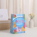 Detail of blue pool party paper gift bag with cartoon animal floats and twisted rope handle - 21x15x8 / Pool Party Theme (263-2)