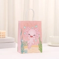 Detalle de bolsa de regalo rosa con dibujo de ajolote y asa de cuerda blanca - Estilo Ajolote Versión Q Rosa (428-3)
