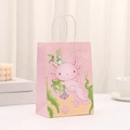 Bolsa de regalo rosa con ilustración de axolote y asas de cuerda blanca trenzada - Estilo Ajolote Rosa Lindo (428-5) / Rosa