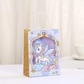 Blue unicorn paper gift bag with golden glitter side and sturdy white rope handles - Blue Unicorn Style (434-2) / 21x15x8
