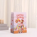 Sac cadeau en papier kraft rose avec motifs bonbons et poignées en corde pour les fêtes - Rose Violet Sweet World (431-6) / 21*15*8