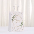 Sacchetto regalo bianco con scritte thank you, bordo dorato e foglie botaniche - Stile Foglie Fresche Pois Lamina d'Oro (441-1)