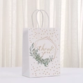 Sacchetto regalo in carta bianca con scritta dorata Thank You e motivi di foglie - Stile Thank You Pianta Verde Bordo Dorato (441-3)