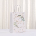 Sacchetto regalo in carta bianca con foglie verdi e scritta thank you dorata - Stile Pianta con Cornice Geometrica Squisita (441-2)